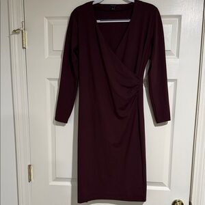 Ann Taylor Long Sleeve Wrap-Style Dress in Deep Burgundy
